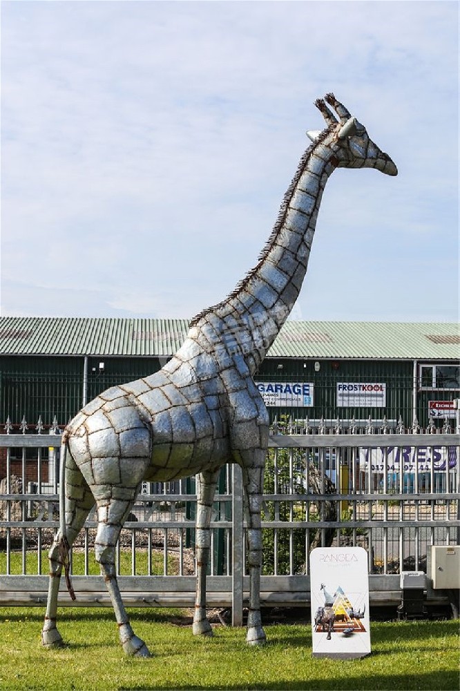 動物園標志性建筑長頸鹿不銹鋼雕塑定制